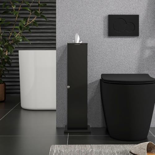 HOMCOM Toilet Paper Cabinet Small Bathroom Corner Floor Cabinet Thin Black