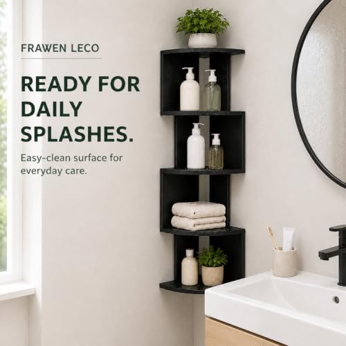 5-Tier Corner Wall Shelf, 30.7 in Tall PVC Corner Storage Shelf, Wall Mounted Corner Organizer Rack for Bathroom, Kitche