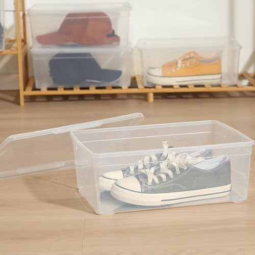 novelinks 8 Pack 6 Quart Stackable Shoe Storage Bins with Lids (Clear)