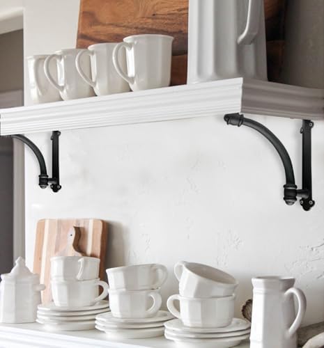NACH Decorative Shelf Brackets, 2 Pack of 9.6 x 1.7 x 9.6 inch Black Cast Iron Shelf Brackets - Decorative Brackets for