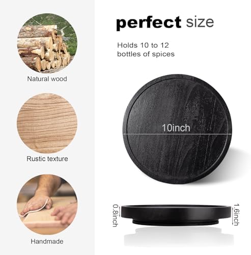 Wood Lazy Susan Organizer Kitchen Turntable for Cabinet Farmhouse Bathroom Decor Round Decorative Tray for Vanity, Count