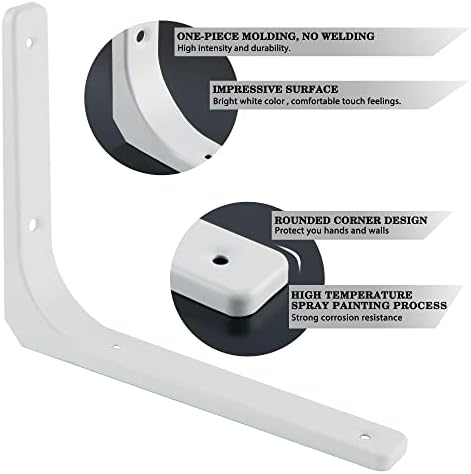 SAYAYO Wall Shelf Bracket White, 8 X 6 Inch Heavy Duty L Bracket for Wood