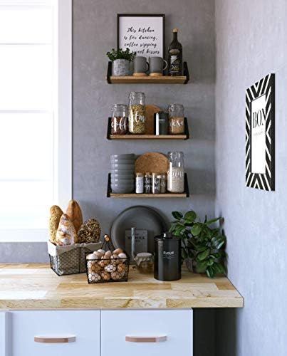 Wallniture Ponza Floating Shelves for Wall, Laundry Room and Bathroom Storage Shelf Unit Set of 3, Natural Burned Rustic