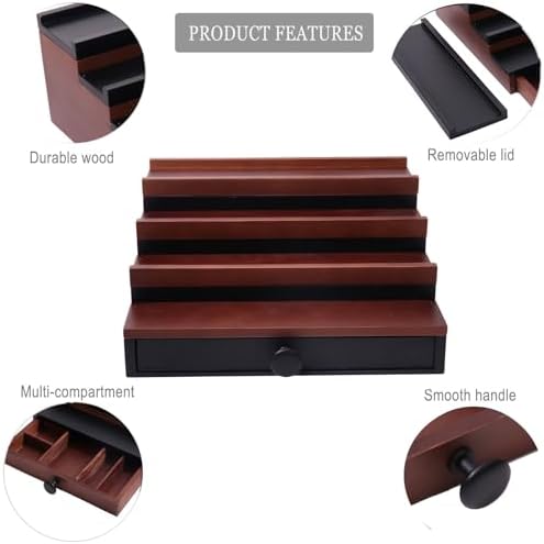 4 Tier Men's Cologne Organizer, Wooden Stand with Drawer Storage, Two Tone