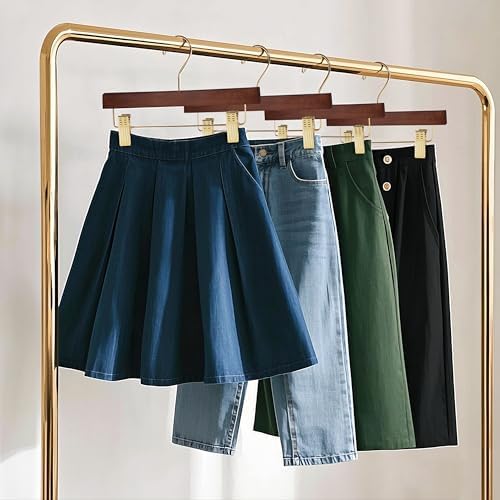 Quality Hangers Wooden Pants Hangers - 100-Pack Swivel Hook Cloth Hanger Set - Lotus Wood Skirt, Pant, Shorts and Slack Hangers with Adjustable Clip – Clothing Hanger Set (Walnut - Gold Hook, 100)