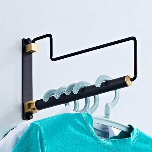 NEWRAIN Clothes Drying Rack, Laundry Racks for Drying Clothes, Wall Mounted Swing Arm Clothes Hanger for Laundry Room, Garage, Indoor & Outdoor Use,Black (Pack of 3)