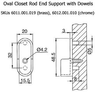 Oval Closet Rod End Support with Dowels in Chrome - 10 Pack