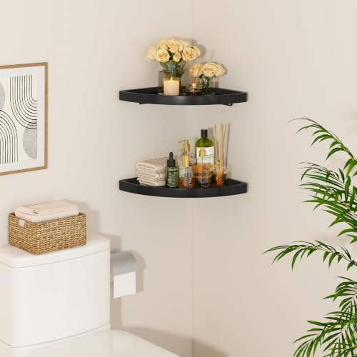 YMYNY Set of Corner Floating Shelves for Wall Mount 12" Black HFS001B-2