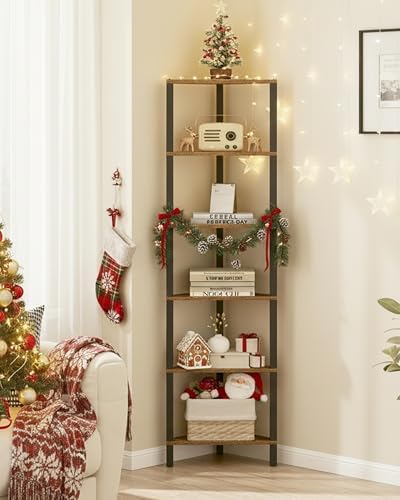 TUTOTAK Corner Shelf, 6-Tier Corner Bookshelf for Small Space
