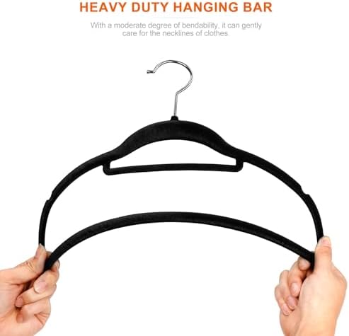 SUPER DEAL Velvet Hangers 100 Pack, Non-Slip Clothes Hangers with Tie Bar and Shoulder Notched Premium 360 Degree Swivel Hook for Coat Suit Pants Dress Closet Space Saving, Black