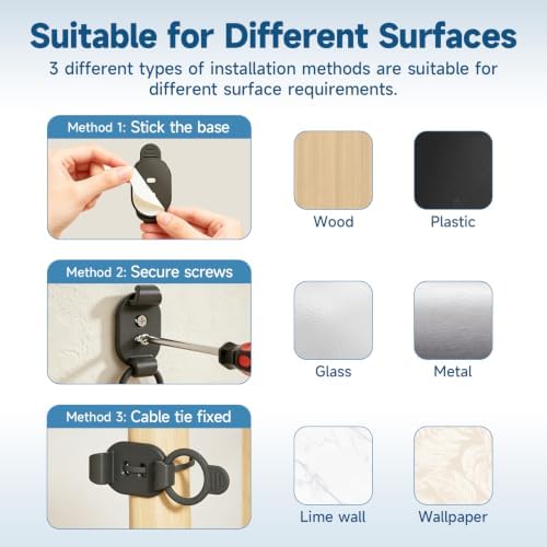 10 Sets Adjustable Cable Management Clips, Self Adhesive Cord Organizer with Elastic Loop, Reusable Cable Holder for Des