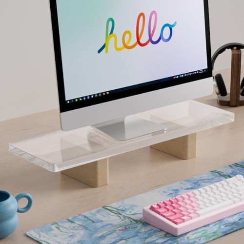 Acrylic Monitor Stand Riser, Premium Large Clear Monitor Riser 19.6 inch, Sturdy Wood Computer Stand Office Desk Accesso