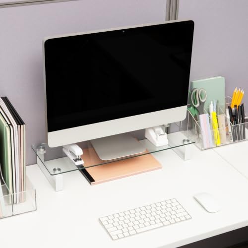 Mind Reader Monitor Stand, Contemporary, Desktop Organizer, Laptop Riser, Office, Glass, Clear