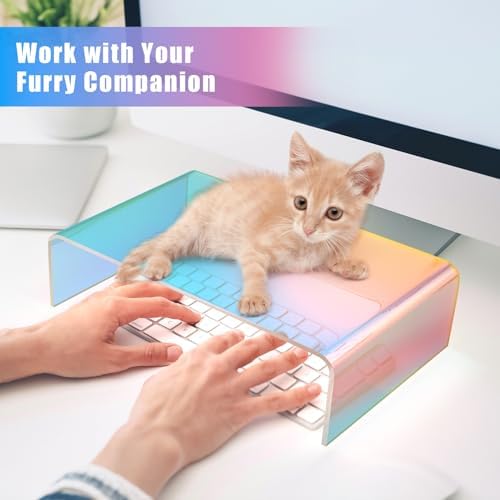 NiHome Iridescent Acrylic Computer Monitor Stand, Acrylic Laptop/PC Riser