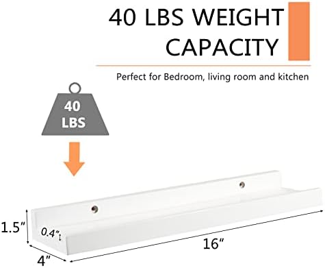 16-Inch White Solid Oak Wood Floating Shelf for Wall Decor