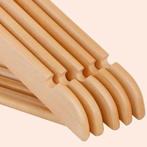 Nouva Wooden Clothes Hangers 50 Pack, Non-Slip Grooved Shoulder Coat Hanger, Slim for Shirts, Jackets, Dress, Pant