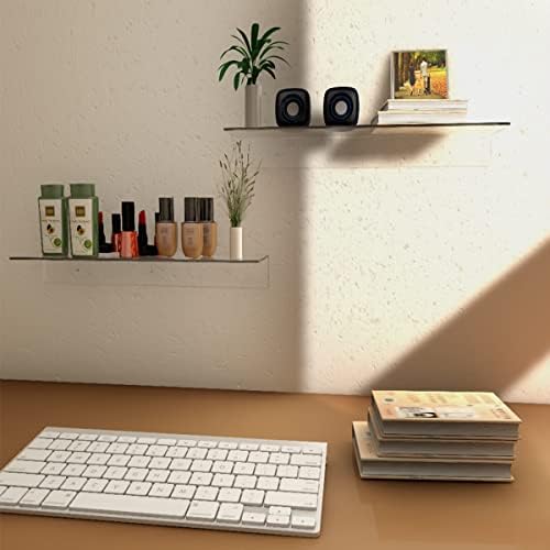 Sezanrpt 17 Inches Acrylic Wall Shelves 2 Pack, Floating Shelf for Wall Mounting, Acrylic Display Ledges for Funko Pop Figures, Home Décor, Living Room, Gaming Room, Plants(17 inch, Clear)