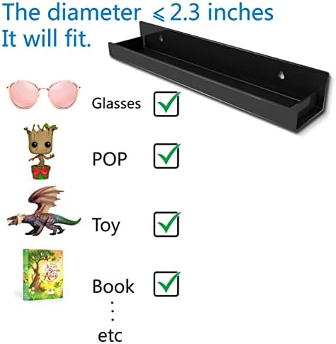 4 Pack 15 Inch Black Acrylic Floating Wall Shelves, Kids Bookshelf