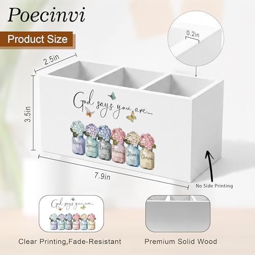 God Says You Are Hydrangea Christian Pen Holder for Home Office Desk, Christian Gifts for Women, Inspirational Flower Bible Verse Wooden Box Sign Pencil Holder for Desk Shelf Organizer