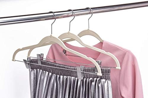 Quality Plastic 20-Pack Non Velvet Non-Flocked Thin Compact Coat Hangers with Metal Clips for Skirts Pants Blouses 360° Swivel Hook (Ivory, 20)
