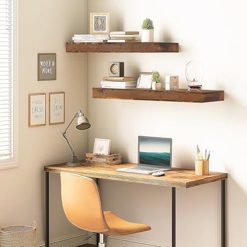 Floating Shelves, 36 Inch Wall Mounted Shelves, Set of 2, Brown