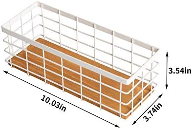 TIEYIPIN Small Metal Wire Storage Basket, Detachable Wood Base Storage Organizer Bin Basket for Kitchen Cabinets, Bathro