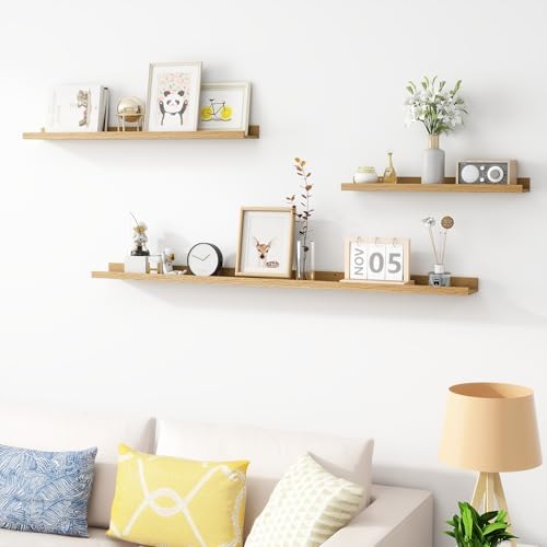 Acovy Picture Ledge Shelf, Wood Long Floating, Set of 2, 56 inch, Oak