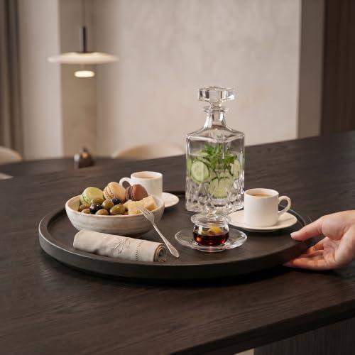 Lazy Susan Turntable Organizer, 14" Acacia Wood Round Serving Tray, Black