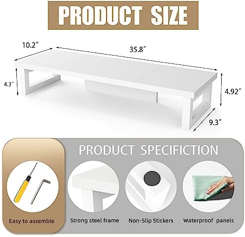 WESTREE Dual Monitor Stand Riser, Wood and Steel Monitor Stand Riser, Computer Monitor Stand for 2 Monitors, Multi-Purpo