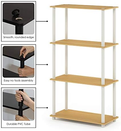 Furinno Turn-N-Tube Toolless 4-Tier Storage Shelves, Blonde Maple
