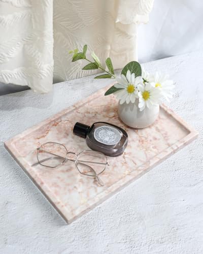Real Luxurious Natural Marble Vanity Tray Genuine Marble Storage Tray for Home Decor Stone Tray for Bathroom/Kitchen/Van