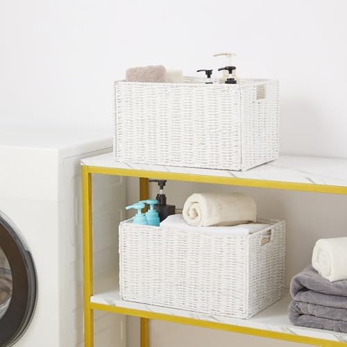 Vagusicc Wicker Storage Basket, Set of 2 Hand-Woven Paper Rope Wicker Basket, Small Storage Baskets for Organizing Toile