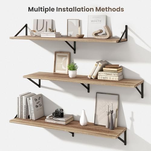 Marsmiles Deep Floating Shelves, 48'' x 12'' Light Wood Shelves Set of 2