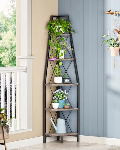CHOEZON 5-Tier Corner Shelf, Corner Bookshelf, Ladder Shelf, Floor Standing Storage Rack, Open Display Stand, Plant Stan