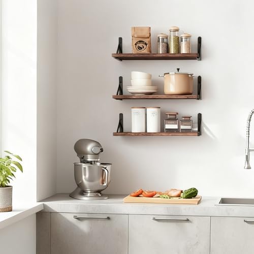 Fixwal Wall Floating Shelves for Home Decor (Brown, Set of 3, 16.5 Inch)