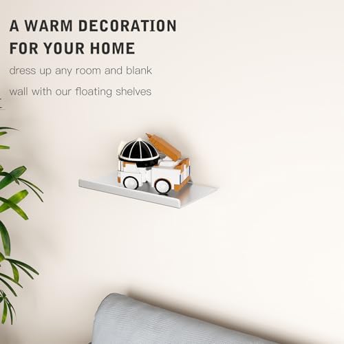 Floating Shelf for Wall, Off Center Metal Shelf for Decor, Modern Wall Shelf for Storage with Lip, Hanging Shelf for Liv