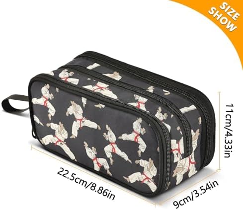 Karate Black Background Pencil Case Box Boys Girls Large Pencil Pouch Zipper Compartments Big Capacity Stationery Pen Bag Organizer for Kids Teens Adults School Office