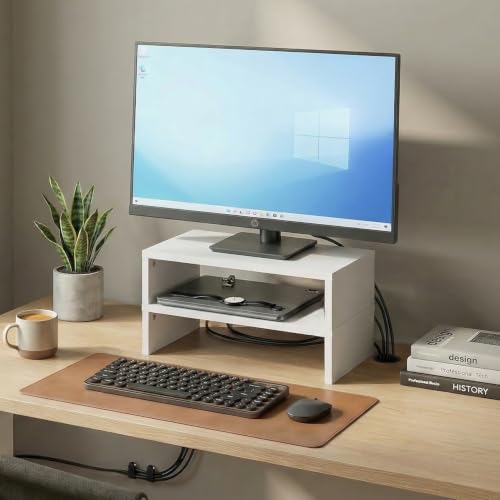 Furinno CLASSIC Monitor Stand Riser Set of 2, 15.7" Wide Dual Monitor Riser, Stackable Separable Laptop Stand for Desk,