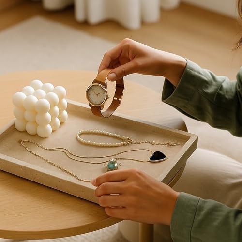 Koville Natural Travertine Tray, Coffee Table Vanity/Decorative Tray for Jewerly, Watch, Perfume Candle Storage for Bedr