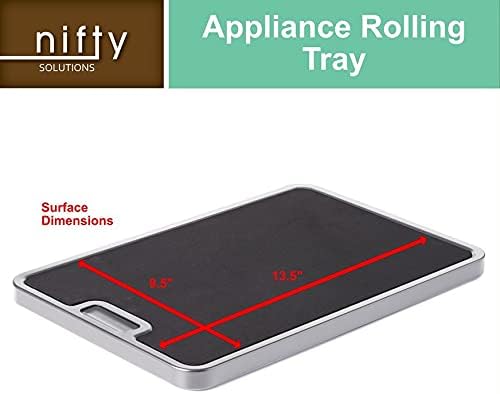 Nifty Medium Appliance Rolling Tray - Silver, Home Kitchen Counter Organizer, Integrated Rolling System, Non-Slip Pad To