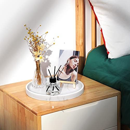 Emibele Vanity Tray, White Round Trays for Bathroom Bedroom Countertop