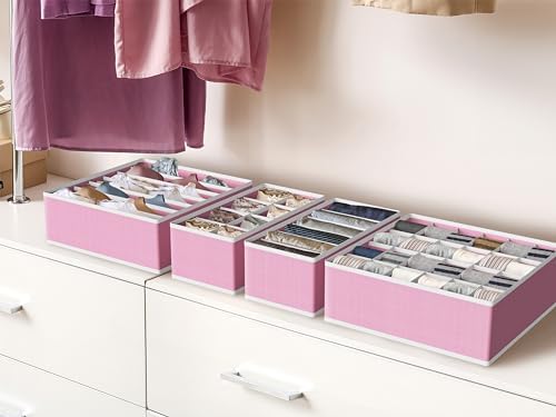 Simple Houseware 4-Pack Drawer Organizer Set for Underwear/Socks/Bra, Pink