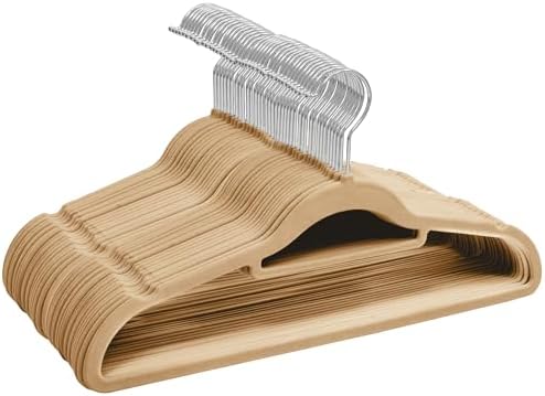 50 Pack Velvet Hangers | Non-Slip Velvet Clothes Hangers with Tie Organisers | Space Saving & 360° Swivel Hooks Wardrobe Storage Organiser, Taupe
