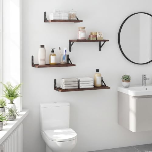 YGEOMER 4 Different Sizes Floating Shelves for Wall Home Decor, Walnut