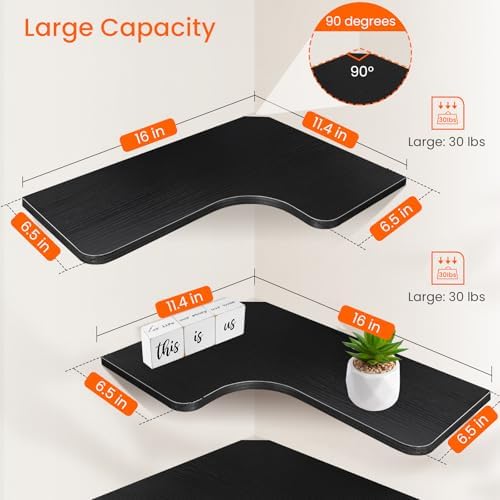Homode Corner Shelves Wall Mounted, Set of 3 Floating Corner Shelves with Cord Hole, 3 Tier Wooden Hanging Display Shelf