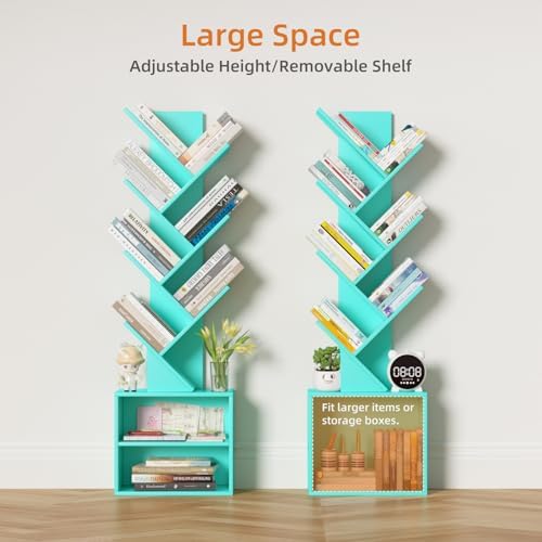 SHEEPAM 10-Tier Tree Bookshelf Floor Standing Narrow Space Storage Bookcase