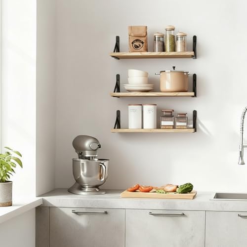 Fixwal Wall Floating Shelves for Decor (Light Brown, Set of 3, 16.5 Inch)