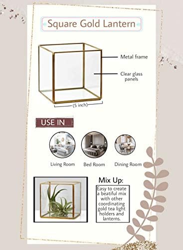 Serene Spaces Living Square Gold Lantern, Measures 5 inches Cube, Sold Individually