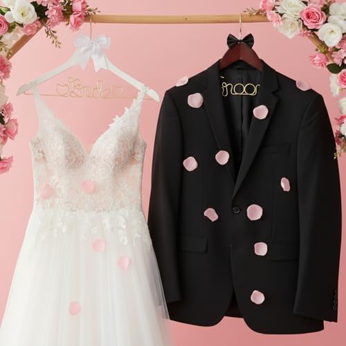 2 Pcs Bride Hanger Bride and Groom Wooden Wedding Dress Hanger Set with Bow Tie for Tuxedo Suit Wedding Gift Bridal Party Shower