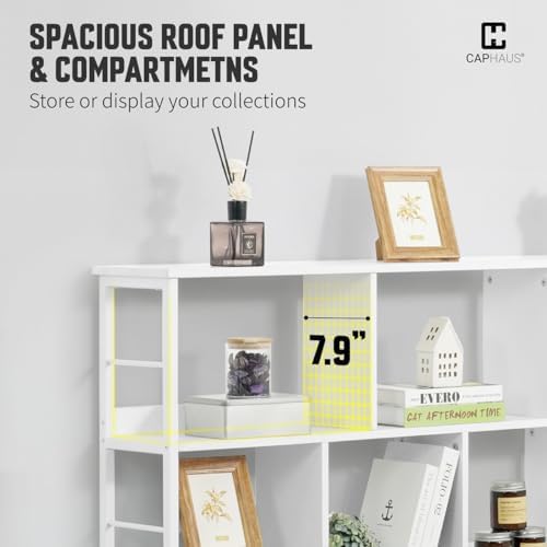CAPHAUS 8 Cube Storage Organizer, 40” Wide 3 Tier White Industrial Open Shelf Bookcase, Display Shelf, Horizontal Booksh